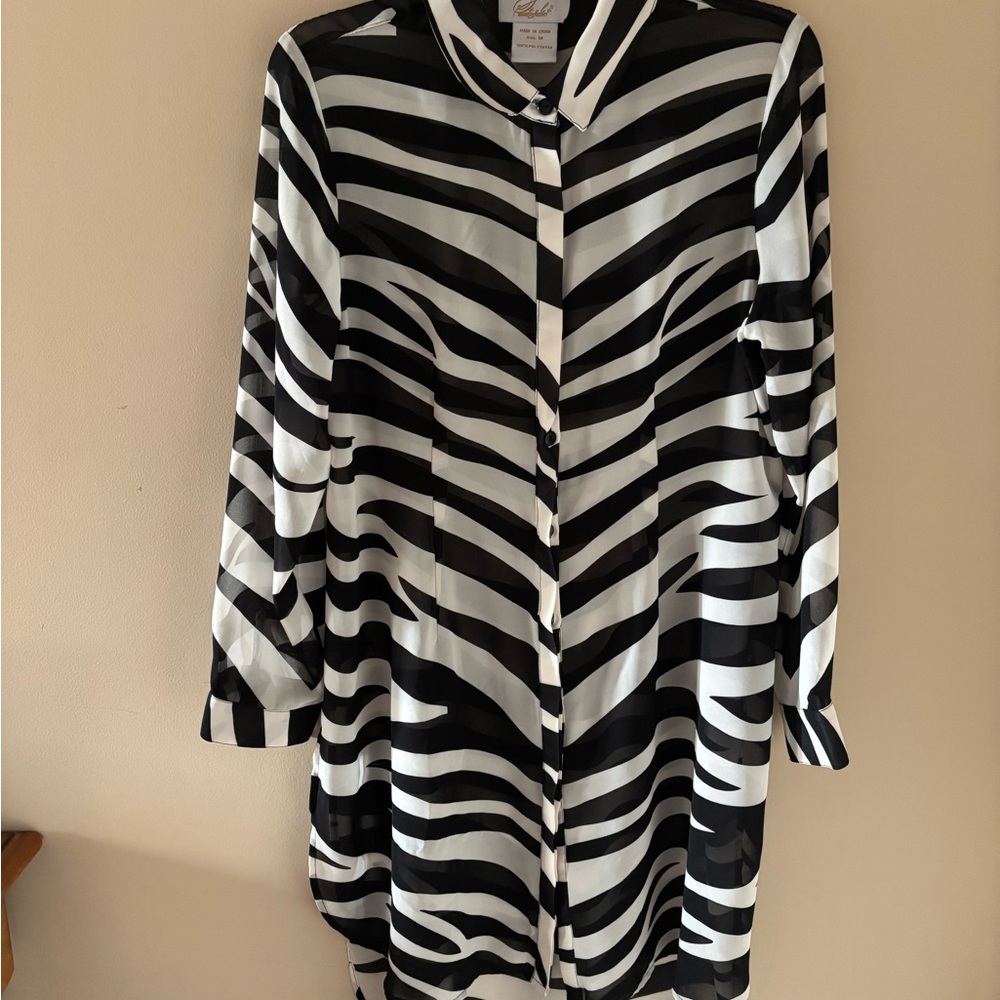 Midnight Velvet Zebra Print Button Down Tunic Blouse
